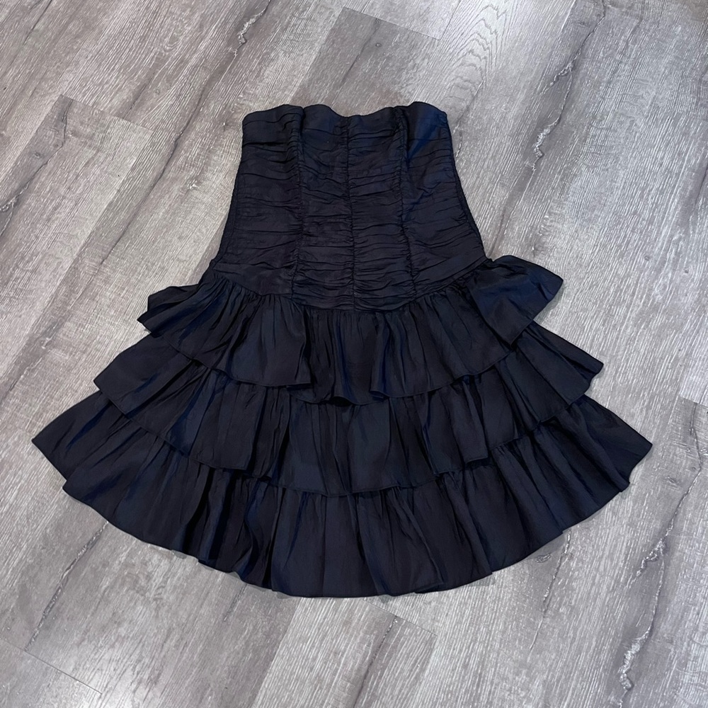 Vintage 80's Strapless Black Tiered Ruffle Dress